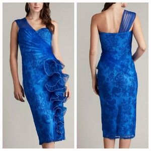 NEW! TADASHI SHOJI One Shoulder Floral Waterfall Ruffle Cocktail Dress 6.